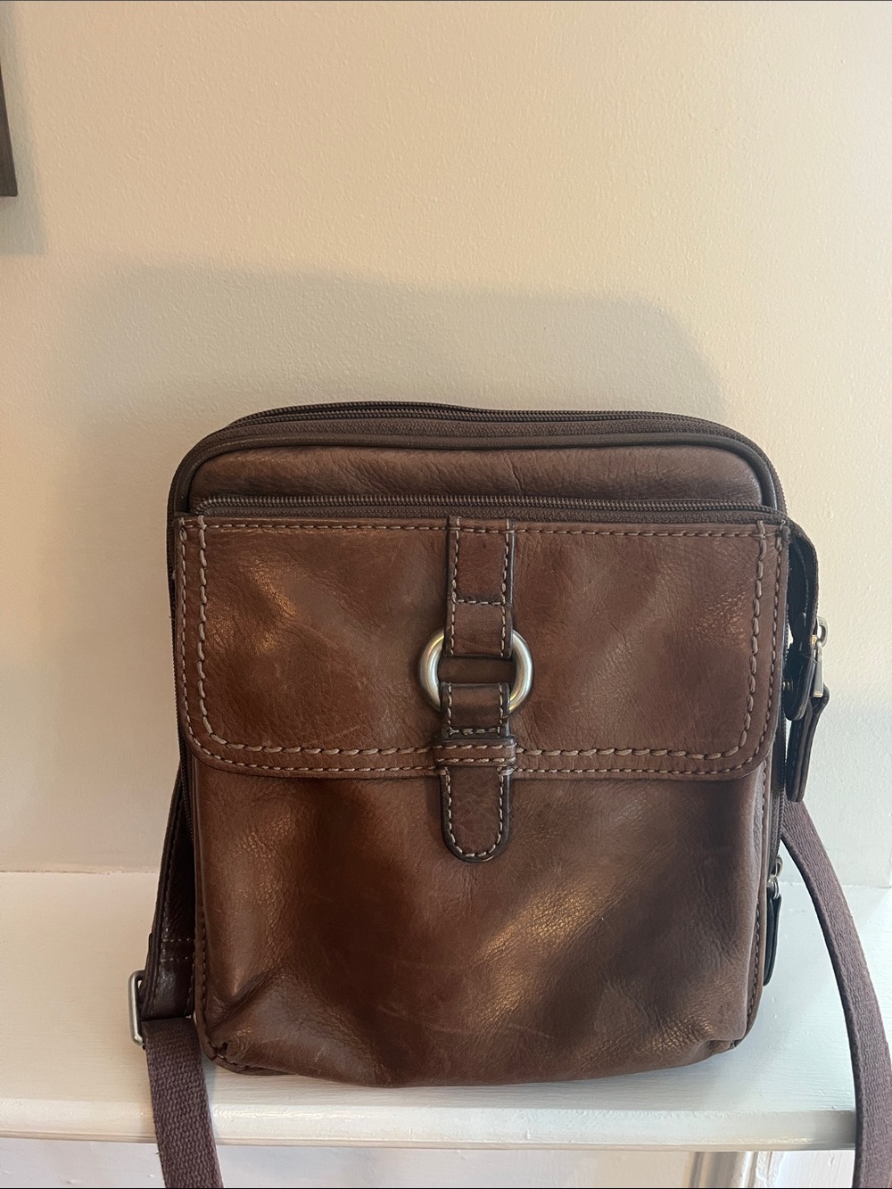 Fossil leather cross body bag